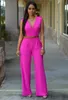 Women's jumpsuit sexy high waisted V-neck wide leg pants irregular set with belt