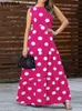 Urban Sexy Kleider Plus Größe 5XL VONDA Bohemian Maxi Kleid Frauen Sommer Ärmellose Polka Dot Sommerkleid Casual Lose Plissee Party Lange Robe mit Gürtel L240309