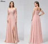 Light Pink Chiffon A Line Bridesmaid Dresses Plus Size Off Shoulder Lace Appliqued Maid Of Honor Gowns Floor Length Sexy Thigh Split Wedding Guest Party Dress CL3371