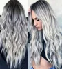 selling bleaching and dyeing medium split long curly hair COS gray gradient animation wig new feminized fiber head cover8852246