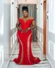 Aso EBI 2024 Illusie Red Mermaid Prom jurk kralen lovertjes Evening Formele feest tweede receptie