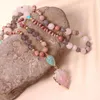 Colares de pingente de pedra natural artesanal frisado rosa quartzo seta colar para mulheres bohemia cristal colorido longo charme presentes