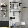 Porte-serviettes noir mat 4060CM, support mobile avec crochet, étagère murale, barre de douche en aluminium, accessoires de salle de bains 240304