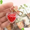 Clé de voiture Nouveau mignon Rose Porte-clés Amour Coeur Pendentif Fleur éternelle Porte-clés pour femmes Sac Ornements Clés de voiture Accessoires Couple Drop Deli Dhmn5