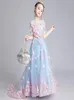 2022 милые спагетти ручной работы с цветочным узором платья для девочек с бантом 3D цветы принцесса дети длиной до пола платье подружки невесты девушка конкурс бальное платье Gow2579762