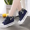 Women Casual Shoes Flat Platform Wedges Woman Canvas Shoes Lace Up Women Sneakers Hidden Heel Spring Autumn Denim Shoes Zapatos 240228