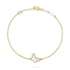 VanCF Necklace Luxury Diamond Agate 18k Gold Four Leaf Grass Butterfly Bracelet Natural White Fritillaria Thick Plated V Gold Gold Bone Chain Female 88