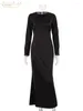 Vestidos casuales Clacive Black Satin Women's 2024 Elegante O-cuello Manga larga Tobillo Longitud Vestido Moda Simple Sedoso Femenino