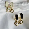 Dangle Earrings Alloy C-Ring Inlaid Pearl Silver Needle Female Black And White Enamel Glaze Jewelry Party Accessories