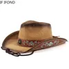 Chapeau de paille Vintage, chapeau de Cowboy occidental, chapeaux de soleil Panama, rétro élégant, casquette de Jazz, Sombrero Hombre, printemps été 240228