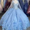 Robe de bal bleu ciel clair, robes de mariée Quinceanera avec manches Cape, douce 16 robes de xv a os anos265d, 2021