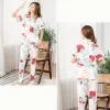 Capris 2pcs Spring Summer Summer Summer Summer Bawełna Kwiatowa Pajama Zestaw Spodnie odzieży domowej Top Matsity Sraine Lady Maiden Pajamas Sallo -Owewarowa odzież śpiąca