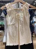 Vintage ruffles V Neck Tank Tops Women Summer Retro Solid Sleeveless Slim Y2K Crop Top Female Sweet Cotton Bow Vests 240229
