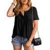 Dames T-shirts Womens Button Tops Korte mouw Zomer Gebreide Casual Flowy Blouses T-shirts voor vrouwelijke mode Losse kraag