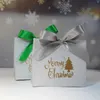 Embrulho de presente Caixa de presente de Feliz Natal e sacos com fita para embrulhar biscoitos e caixa de doces Sacos de presente de Natal Design de folha de ouro e fita T240309