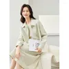 Arbetsklänningar Vimly Light Green Spring Casual Loose Matching Set 2024 Lapel Croped Jacket Sleeveless Midi Dress Womens 2 Piece Set M5175