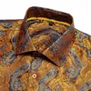 Hi-tie 100% seda luxo preto ouro bordado paisley vestido camisa masculina manga longa casual botão-para baixo camisas outwear presente 240304