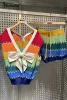 Set Vintage Rainbow Striped Sticked Set för kvinnor 2022 Summer Luxury Designer Knit Top+Shorts Two Piece Outfits