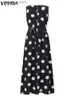 Urban Sexy Kleider Plus Größe 5XL VONDA Bohemian Maxi Kleid Frauen Sommer Ärmellose Polka Dot Sommerkleid Casual Lose Plissee Party Lange Robe mit Gürtel L240309