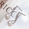 Boucles d'oreilles pendantes D1227 en argent Sterling 925 massif, rondes de 8 à 9mm, perles blanches d'eau douce naturelles, cadeaux pour femmes