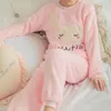 Women's Sleepwear Thick Flannel Pajamas Set Cute Lightweight Pajama Tops With Pants For Girl Woman Lover Mother