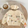 Childrens Cute Knitted Sweater Baby Girls Spring Autumn Flower Embroidery Lace Collar Single Breasted ONeck Cardigan 240301