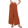 Calças femininas cintura alta casual botão dobras cintura solta perna larga reta cortada verão cor sólida yoga jogger
