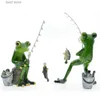 Decorative Objects Figurines NORTHEUINS 2 Pcs Resin Fishing Frog Figurines Modern Nordic Creative Home Decorative Accessories For Study Desktop Ornament Gift T24