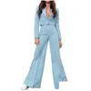 Abbigliamento da palestra Completo da donna elegante da lavoro Completo da giacca corta Pantaloni con pantaloni a gamba larga per donna Abiti da lavoro Drop Delivery Sport Otbuf