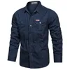Chemises en Coton pour hommes, chemise Cargo à manches longues, multi-poches, couleur unie, décontractée, vêtements d'extérieur, mode automne, 240306