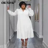 Vestidos sexy urbanos cm.yaya plus size vintage feminino manga longa turn-down colarinho manga longa grande balanço solto camisa blusa maxi vestido longo outono l240309