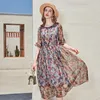 Casual Dresses Coffee Chiffon Silk Floral Maxi Dress Women Femme 2024 Summer Long Work Boho Beach Office Sexy Party Luxury Plus Size