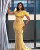 2024 Aso Ebi jaune sirène robe de bal perles cristaux illusion soirée formelle fête deuxième réception 50e anniversaire robes de fiançailles robes robe de soirée ZJ131