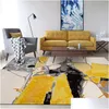 카펫 추상 유화 침실 카펫 노란색 회색 거실 소파 옆에있는 큰 깔개 바닥 소파 비 슬립 커피 테이블 매트 cust dhqnw