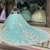 Mint Green Beading Ribbons Sweetheart Quinceanera Dresses Ball Gown Princess Appliques Lace Corset Vestidos De 15 Anos