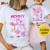 Unicórnio camisa de aniversário menina festa de família roupas combinando crianças conjuntos de nome personalizado família t 240226