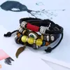 Bedelarmbanden Multi Layer Geweven Kralen Oog Legering Vleugels Koeienhuid Armband Punk Echt Leer