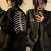 QWEEK Винтажные куртки Куртка-бомбер Женская черная готическая Harajuku Grunge Американская бейсбольная куртка Пара Осенняя крутая верхняя одежда 240305