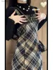 Urban Sexy Kleider Wintermode Spice Girl Style Retro Plaid Slim Back Kleid + Skinny Half High Neck Bottom Top Set 2024 L240309