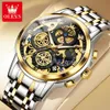 OLEVS Heren Horloges Topmerk Luxe Originele Waterdichte Quartz Horloge voor Man Goud Skeleton Stijl 24 Uur Dag Nacht 240227