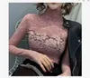 Ladies Blouse Shirt Bottoming Turtleneck Woman Long Sleeve Mesh Plus Size Lace Women Tops Blusas