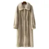 Goddess Style Velvet Women's Full Knee Length Mink Fur Grass Coat Standing Flip Collar 609671