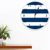 壁の時計クラシックブルーとホワイトストライプホームオフィスの装飾用リビングルームのバスルームの装飾ハンギングウォッチのためのモダンな時計