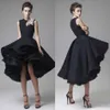 2019 New Krikor Jabotian Evening Gowns Hand Made Flower Jewel Neck Hi Lo Prom Dress Little Black Sexy Oandsidos Festa292a