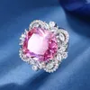 Cluster Rings Vinregem 14 16 MM Lab Created Emerald Ruby Sapphire Aquamarine Gemstone Adjustable Ring For Women Fine Jewelry Gifts