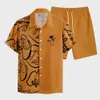 2024 Summer Men's New Shirt Casual Fashion Loose Short Sleeve 3D Digital Printing Daily Vacation Beach Tropical Shorts Suit