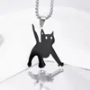 Collane con ciondolo Collana con gatto spaventato in acciaio al titanio per donna Uomo Corea Moda Kpop Catena maglione nero Coppia gioielli Regalo per feste