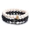 Charm Bracelets Elegant Couple Jewelry Decor Black White Stone Beads 40GB