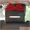 Other Interior Accessories New Braid Leather Car Tissue Holder Retro Red Bow Hanging Napkin For Back Seat Headrest Paper Organizer Sto Dhljm