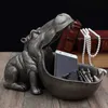 Objetos decorativos estatuetas boca grande hipopótamo estatueta caixa chave decoração mesa estátua caixa de armazenamento de jóias porca doces tigela decoração para casa escultura ornamental t240309